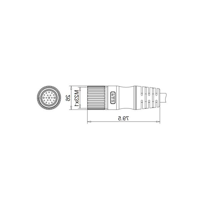 M23 19Pin, straight female, single-end precast PVC non-flexible cable, gray sheathed, 68LB21-XXX